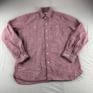 Levis Shirt Mens L Red Heather Button Up Long Sleeve Roll Tab Casual Preppy READ